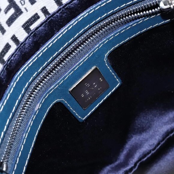 FENDI Zucchino Canvas Mamma Baguette Shoulder Bag Navy Gold Auth 139307 - Picture 12 of 16